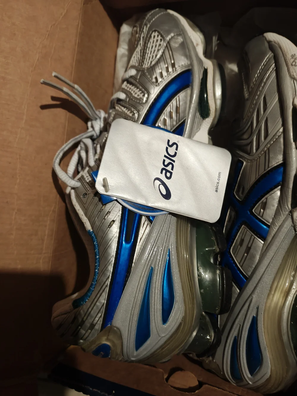 Asics Silver with Blue Accent Athletic Sneakers - Picture 1 of 6